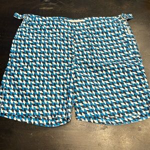 Men’s Orlebar Brown Blue & White Geometric Bulldog Swim Shorts Size 30